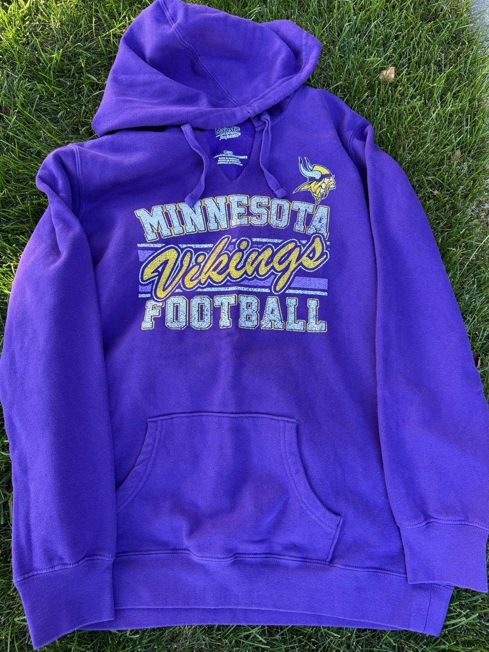 Majestic Minnesota Vikings NFL Football Purple Hoodie Sweatshirt Women L